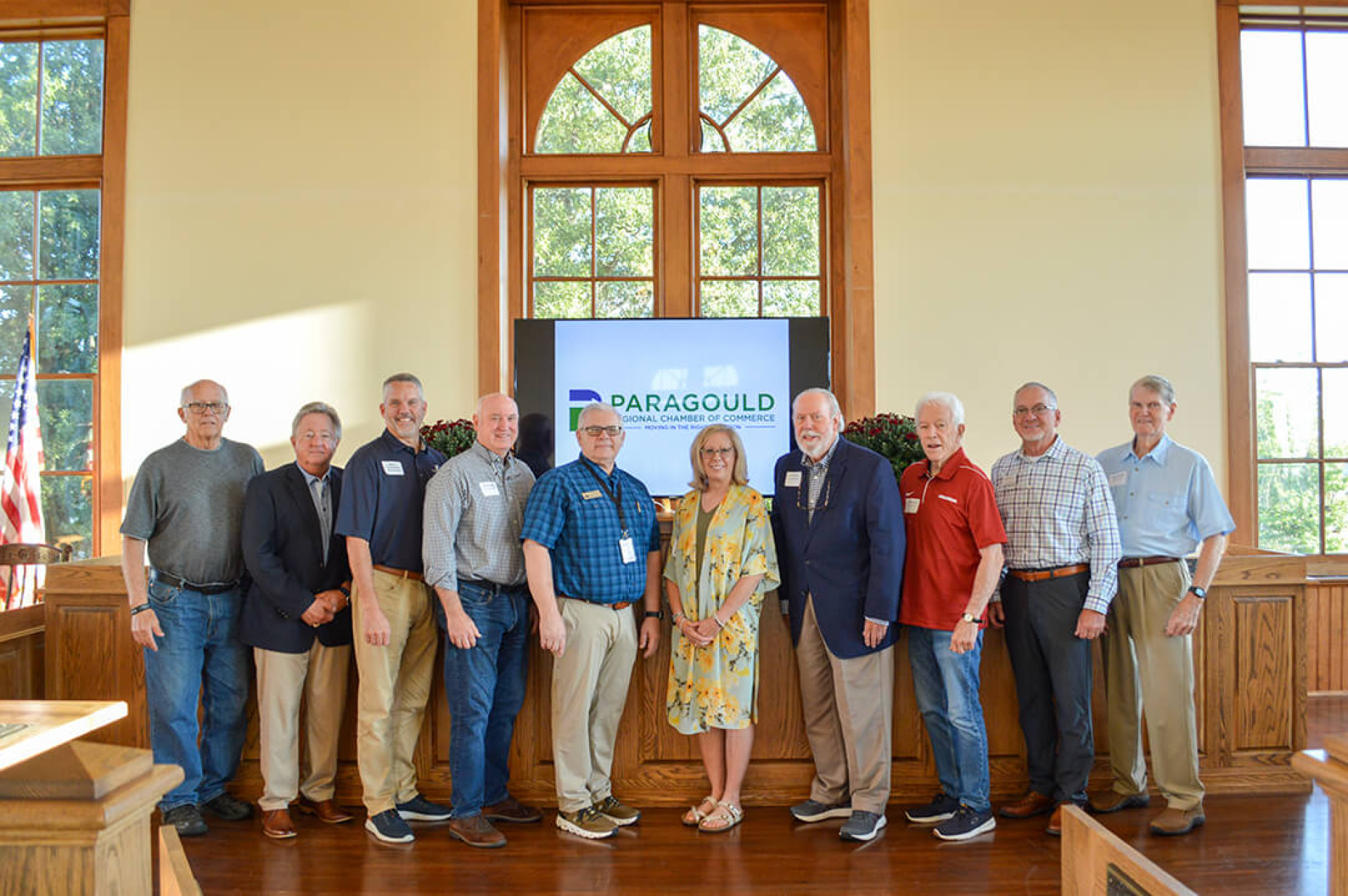Past Presidents of the Chamber Board from left to right: Herb Bland, Current Chairman Bill Pollard, Bobby Kasserman, Gene Weeks, Kevin Lang, Dina Mason, H.T. Moore, Joe Wessell, Brett Bradford, Butch Heath.